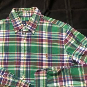 Ralph Lauren Shirt Mens Medium Green Red Plaid Button Down Madras Oxford